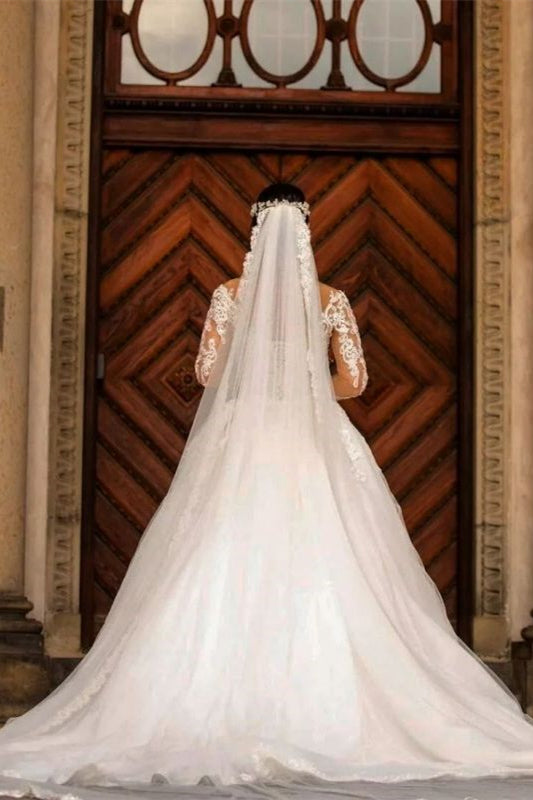 Mermaid Wedding Dress with Detachable Skirt and V-Neck Long Sleeves Lace Appliques