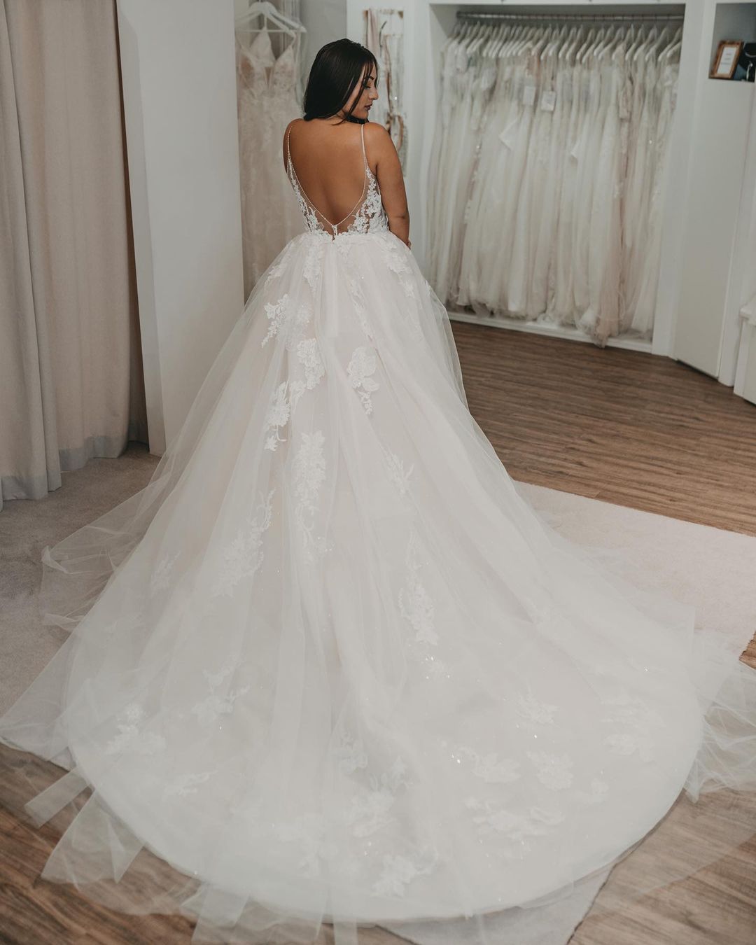 Elegant Long V-neck A-line Wedding Dress Featuring a Tulle Open Back