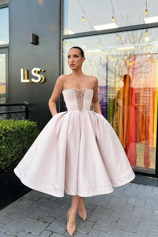 Strapless Short Prom Dress A-Line with Pockets
