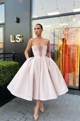 Strapless Short Prom Dress A-Line with Pockets