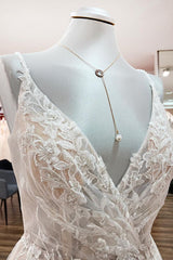 Elegant Backless V-Neck A-Line Wedding Gown with Ruffles and Sleeveless Design