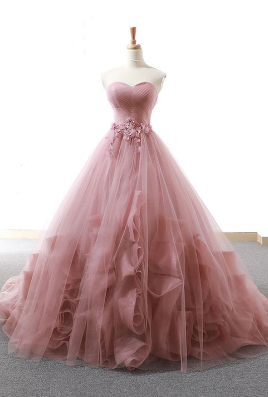 Sweetheart Tulle Wedding Gown in Beautiful Pink