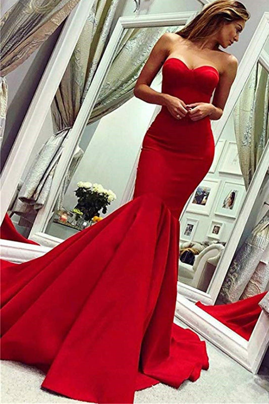Red Sweetheart Mermaid Prom Dresses Long