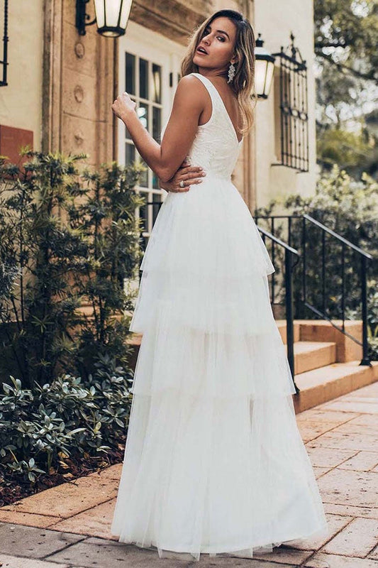 Long Sleeveless Wedding Dress with Layers