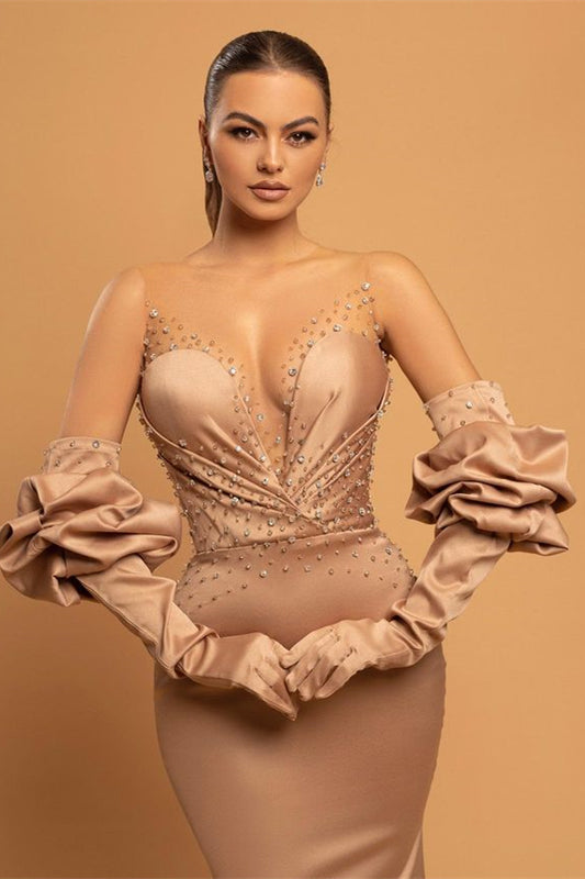 Elegant Sleeveless Mermaid Prom Dress Long Sheer Top With Beads