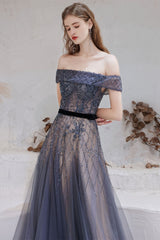 Gorgeous Off-the-Shoulder Tulle Prom Dress With Beadings Online