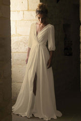 V-Neck Half-Sleeve Bridal Gown