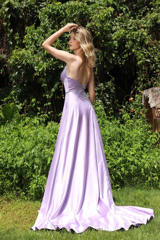 Chic Lilac Spaghetti-Straps Prom Dress V-Neck Sleeveless Long