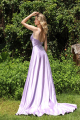 Chic Lilac Spaghetti-Straps Prom Dress V-Neck Sleeveless Long