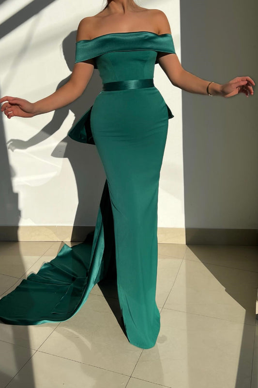 Gorgeous Emerald Green Off-The-Shoulder Mermaid Prom Dress With Ruffle On Sale