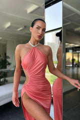 Modern Halter Sleeveless Mermaid Prom Dress Split Long Online