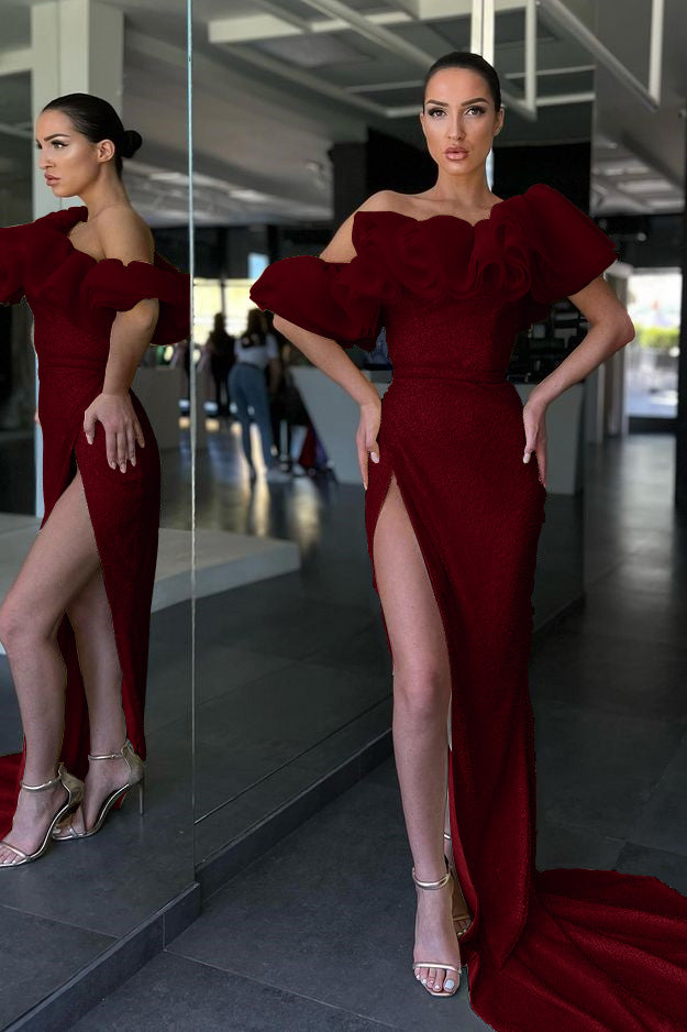 Daffodil Off-the-Shoulder Mermaid Split Evening Dress Sequins