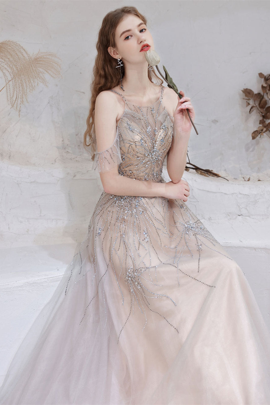 Gorgeous Halter Sleeveless Prom Dress Tulle With Beadings Crystals