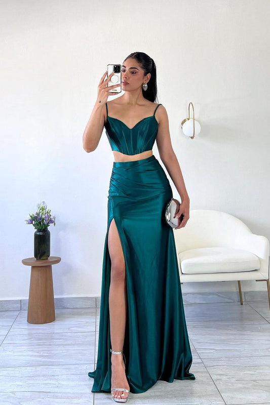Jade One Shoulder Sleeveless Mermaid Prom Dress with Long Slit