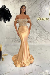 Elegant Off-the-Shoulder Mermaid Sequins Prom Dress with Beads Pleated