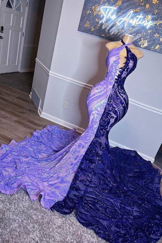 Classic Halter Sequins Prom Dress Mermaid Sleeveless Mix Colors