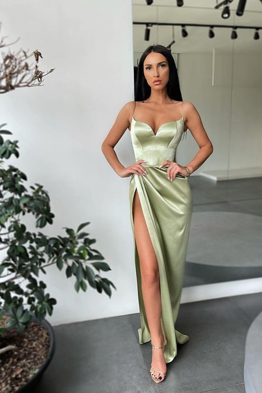 Spaghetti-Straps Mermaid Prom Dress Split Long Evening Party Gowns
