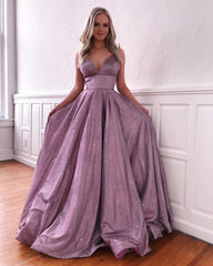 Spaghetti-Straps Stunning Sequins Long Prom Dresses Sleeveless V-Neck