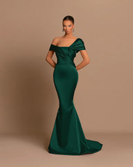 Grey Evening Dress Off-the-Shoulder Bateau Pleated Gown