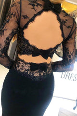 Black Long Sleeves Mermaid Prom Dress Lace