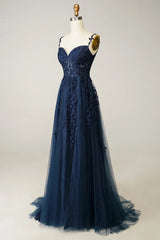Sleeveless Spaghetti Strap Tulle Prom Dress Applique Mermaid Dress YB0096