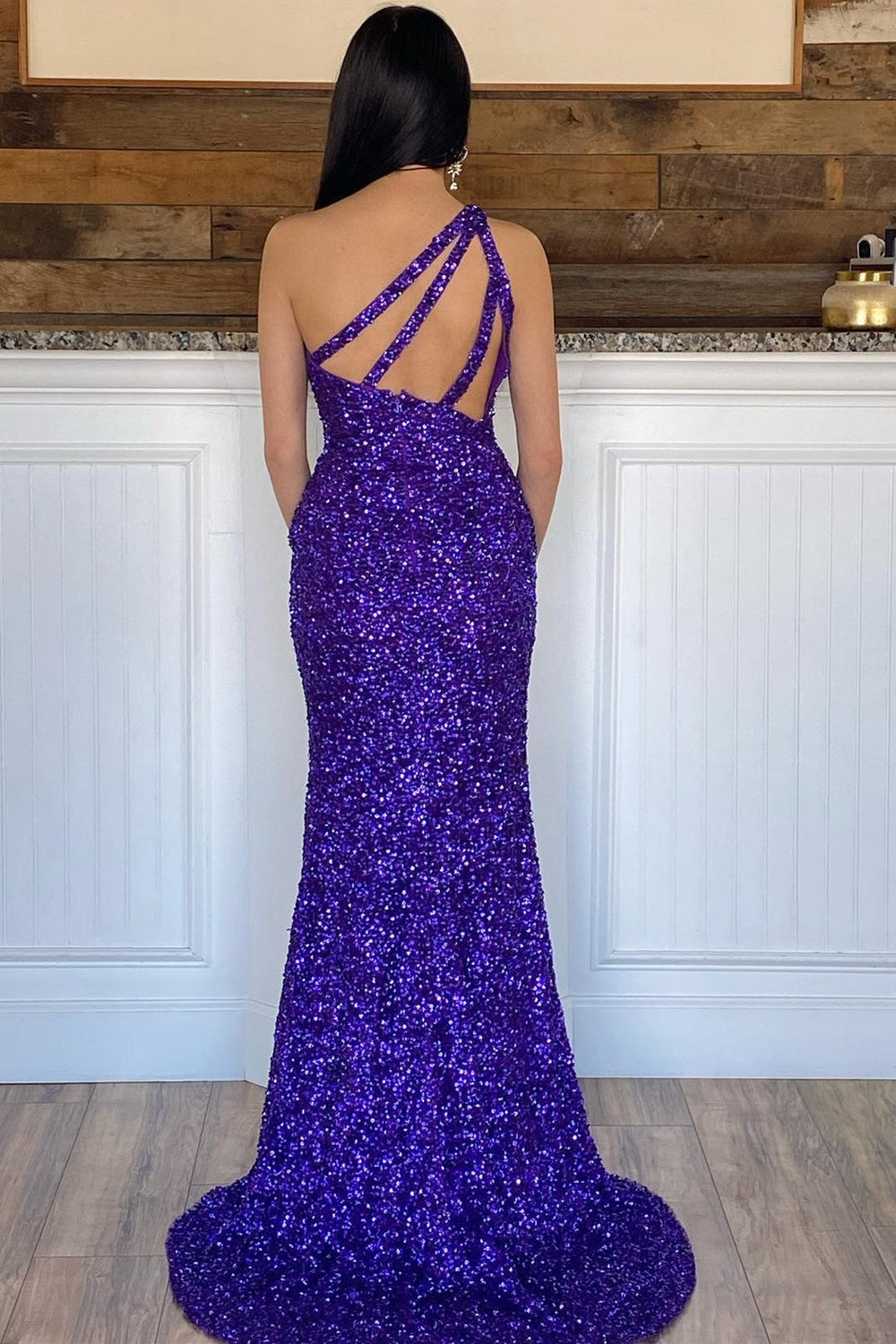 Charming One Shoulder Sleeveless Mermaid Prom Dress Sequins With Split Long