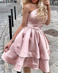 Beautiful Dusty Pink Short Prom Dresses Two layers Prom Dresses