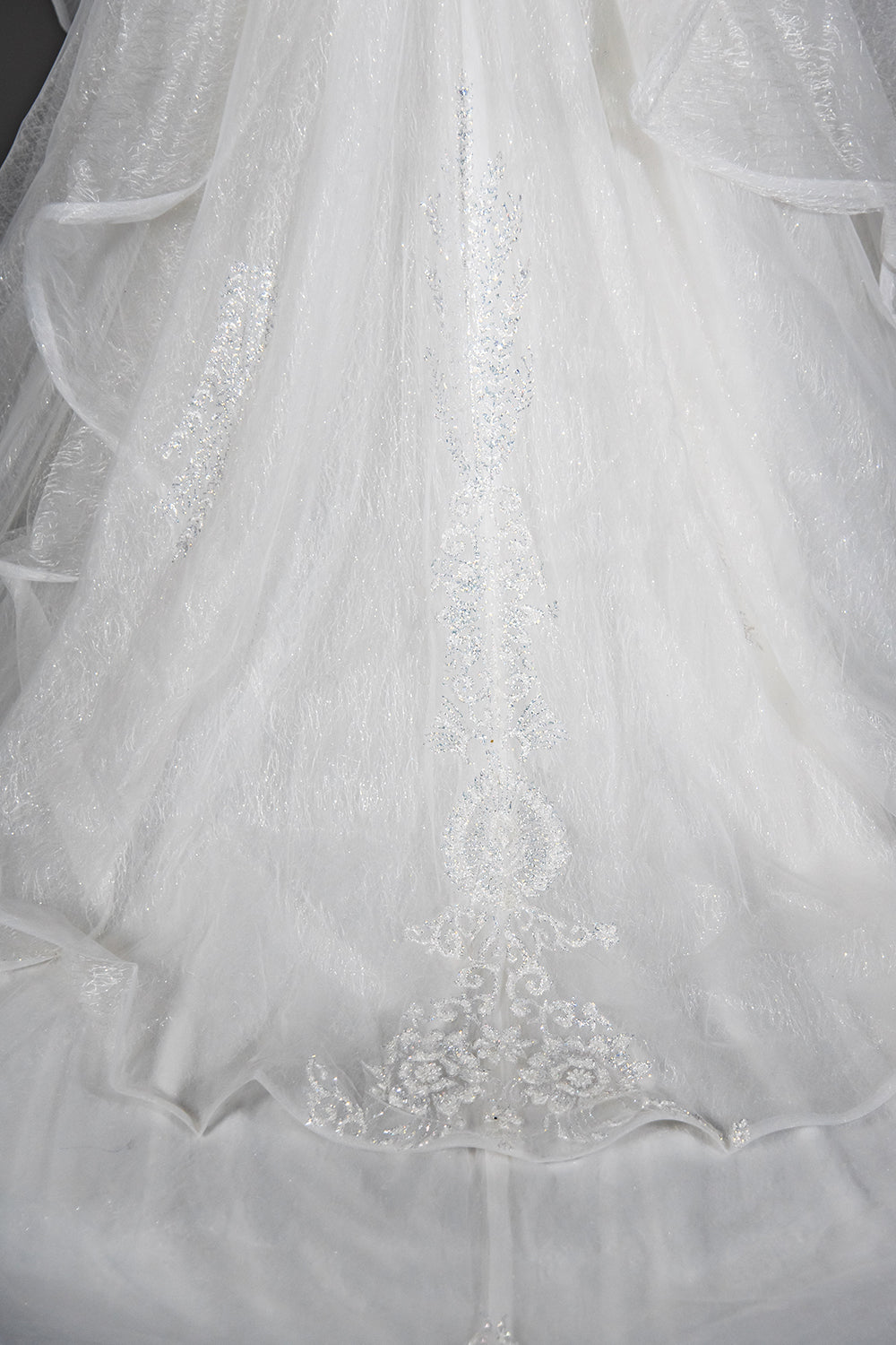 Wedding Ball Gown with Vintage Sequins, Tulle Appliques, and Ruffles