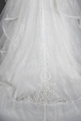 Wedding Ball Gown with Vintage Sequins, Tulle Appliques, and Ruffles
