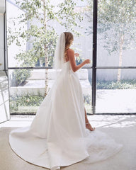 Elegant Sweetheart A-Line Satin Wedding Dress with Floor-length Ruffled Slit