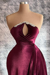 New Arrival Keyhole Long Velvet Prom Dress Detachable Sleeves With Beads