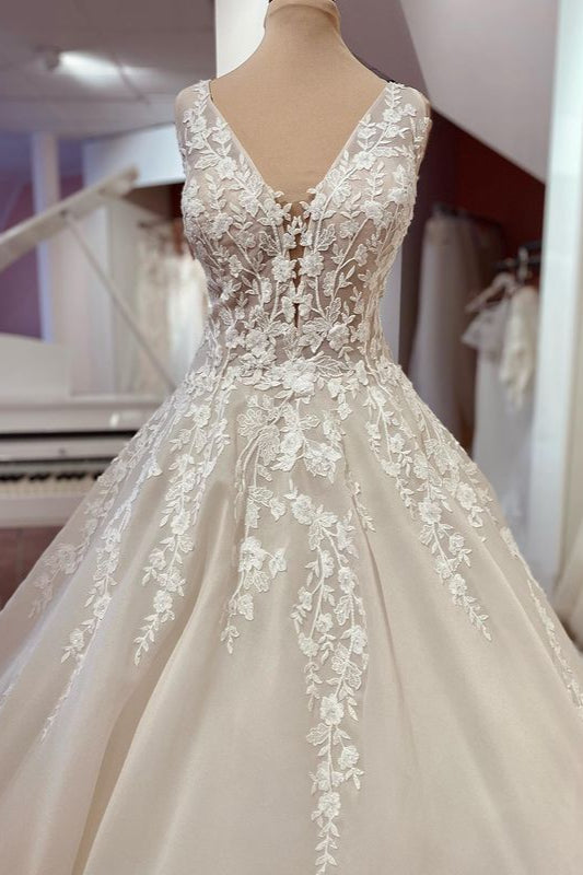 Sweetheart Wedding Dress with Wide Straps, Lace Backless Design, and Ruffles Appliques