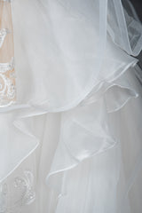 Elegant Long Sleeve Ruffled Ball Gown Wedding Dress Featuring Lace Appliques