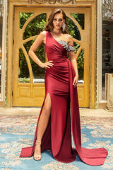 New Arrival Mermaid Long Prom Dress Pleats With Slit Ruffles