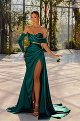 Amazing Dark Green Mermaid Prom Dress High Slit Off-the-Shouder