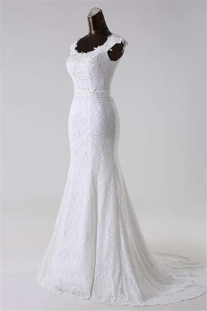 Elegant Mermaid Wedding Gown with Long Lace and Jewel Appliques