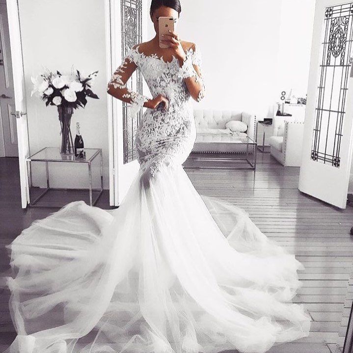 Modern Mermaid Wedding Dress with Long Sleeves and Lace Appliques ¨C Ballbellas Sale