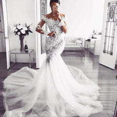 Modern Mermaid Wedding Dress with Long Sleeves and Lace Appliques ¨C Ballbellas Sale