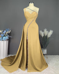 Fuchsia Evening Dress Long One Shoulder With Slit Pleated Beadings