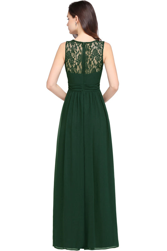 Elegant Round Neck Chiffon Formal Dress Sleveless Aline Evening Dress Floor Length - Prom Dresses