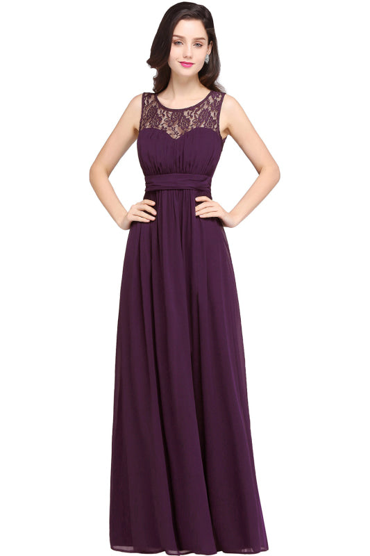 Elegant Round Neck Chiffon Formal Dress Sleveless Aline Evening Dress Floor Length - Dark Green / US 2 - Prom Dresses