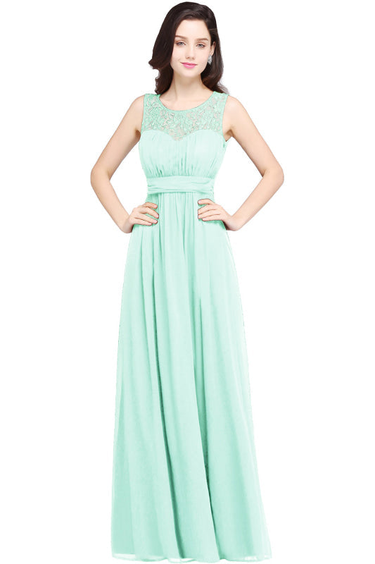 Elegant Round Neck Chiffon Formal Dress Sleveless Aline Evening Dress Floor Length - Mint / US 2 - Prom Dresses
