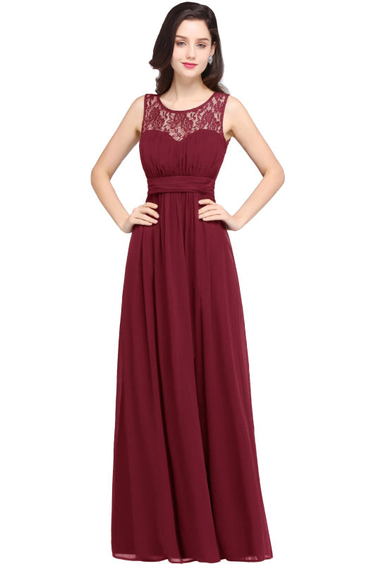 Elegant Round Neck Chiffon Formal Dress Sleveless Aline Evening Dress Floor Length - Burgundy / US 2 - Prom Dresses