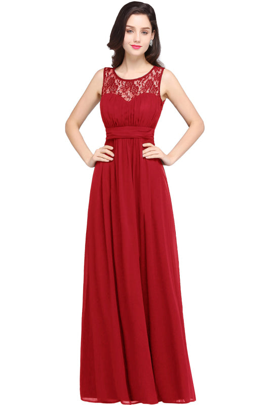Elegant Round Neck Chiffon Formal Dress Sleveless Aline Evening Dress Floor Length - Red / US 2 - Prom Dresses