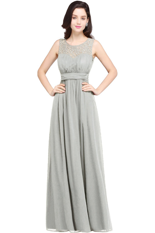 Elegant Round Neck Chiffon Formal Dress Sleveless Aline Evening Dress Floor Length - Silver / US 2 - Prom Dresses