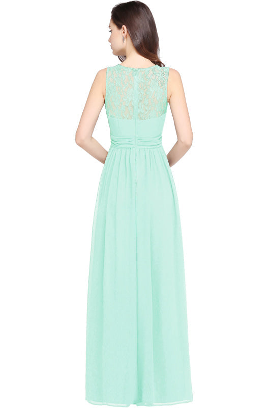 Elegant Round Neck Chiffon Formal Dress Sleveless Aline Evening Dress Floor Length - Prom Dresses