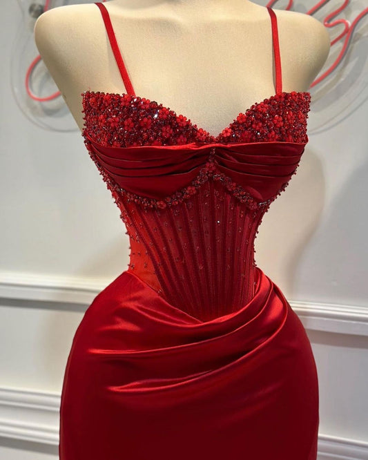 Elegant Red Spaghetti Strap Sheath Mermaid Prom Dress