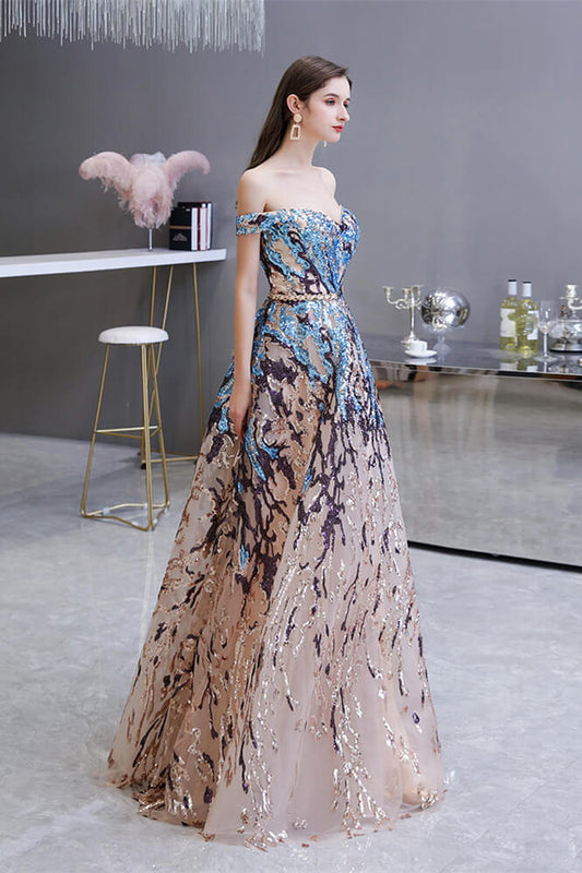 New Arrival Off-the-Shoulder Sequins Prom Dress Long A-Line On Sale