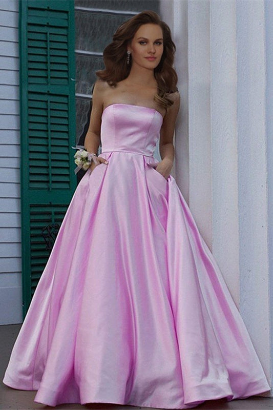 Stunning Strapless Burgundy Long Prom Dress With Pockets
