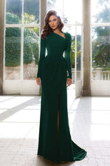 Elegant Long Sleeve Yellow Prom Dress Asymmetric Pleated Slit